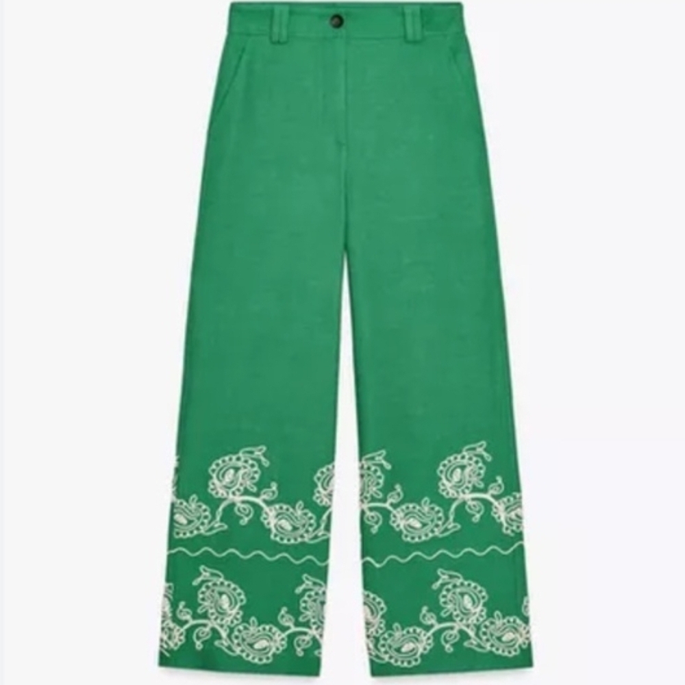 ✨ Zara Green Paisley Wide-Leg Pants – XXL, NWT ✨